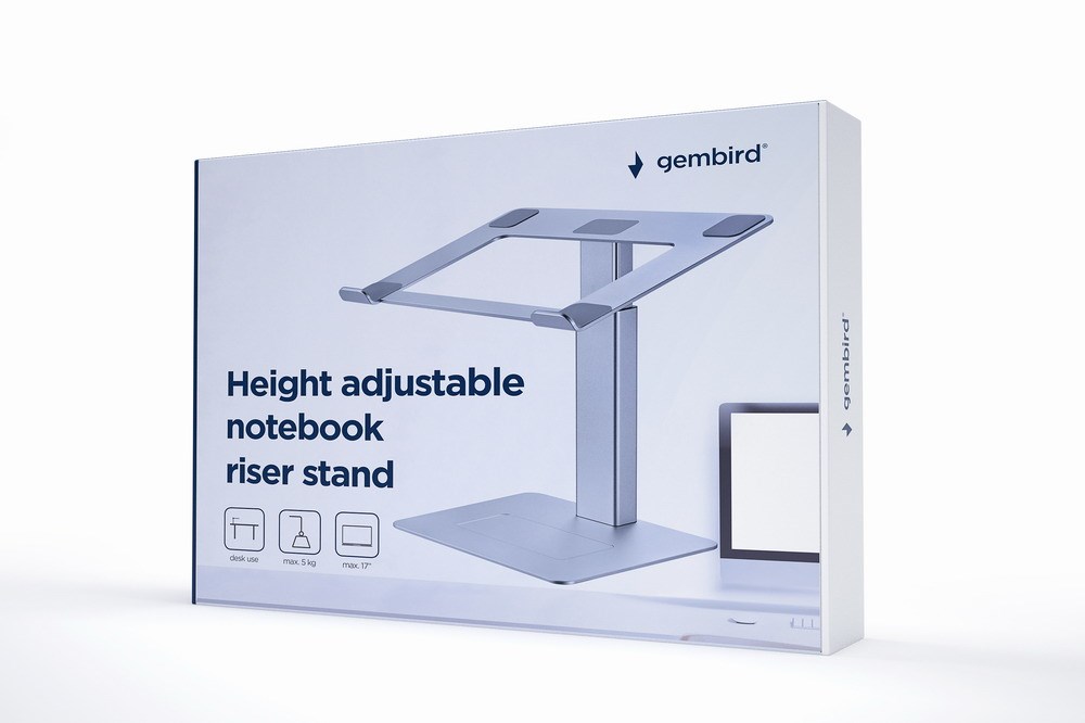 Stendë laptopi Gembird NBS D1 02, deri 15.6", alumin, argjendtë