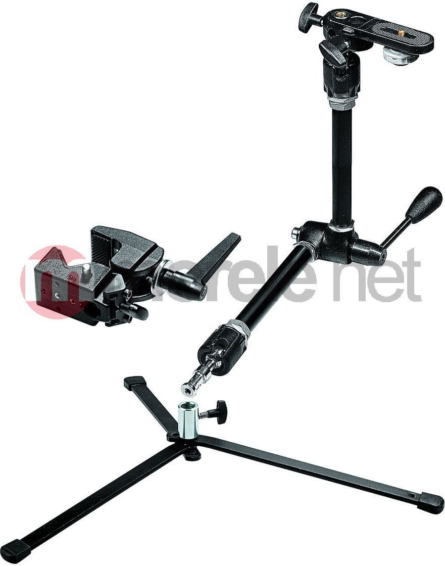 Krah fleksibil fotografik Manfrotto 143 Magic Arm Kit, komplet me bazament dhe kapëse, metalik, i zi