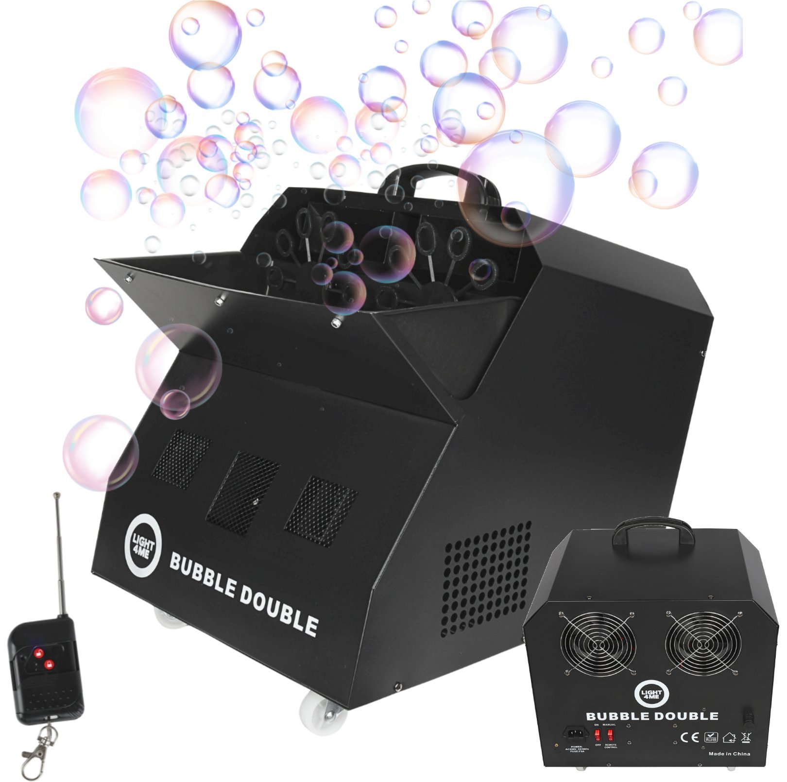 Makina flluska Light4me BUBBLE DOUBLE, 300W, me telekomandë pa tela, e zezë