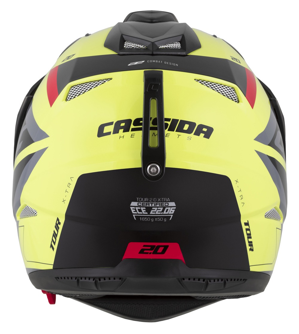 Helmeta moto Cassida Tour 2.0 X-tra, ECE 22.06, Pinlock ready, yellow fluo e zezë e kuqe gri