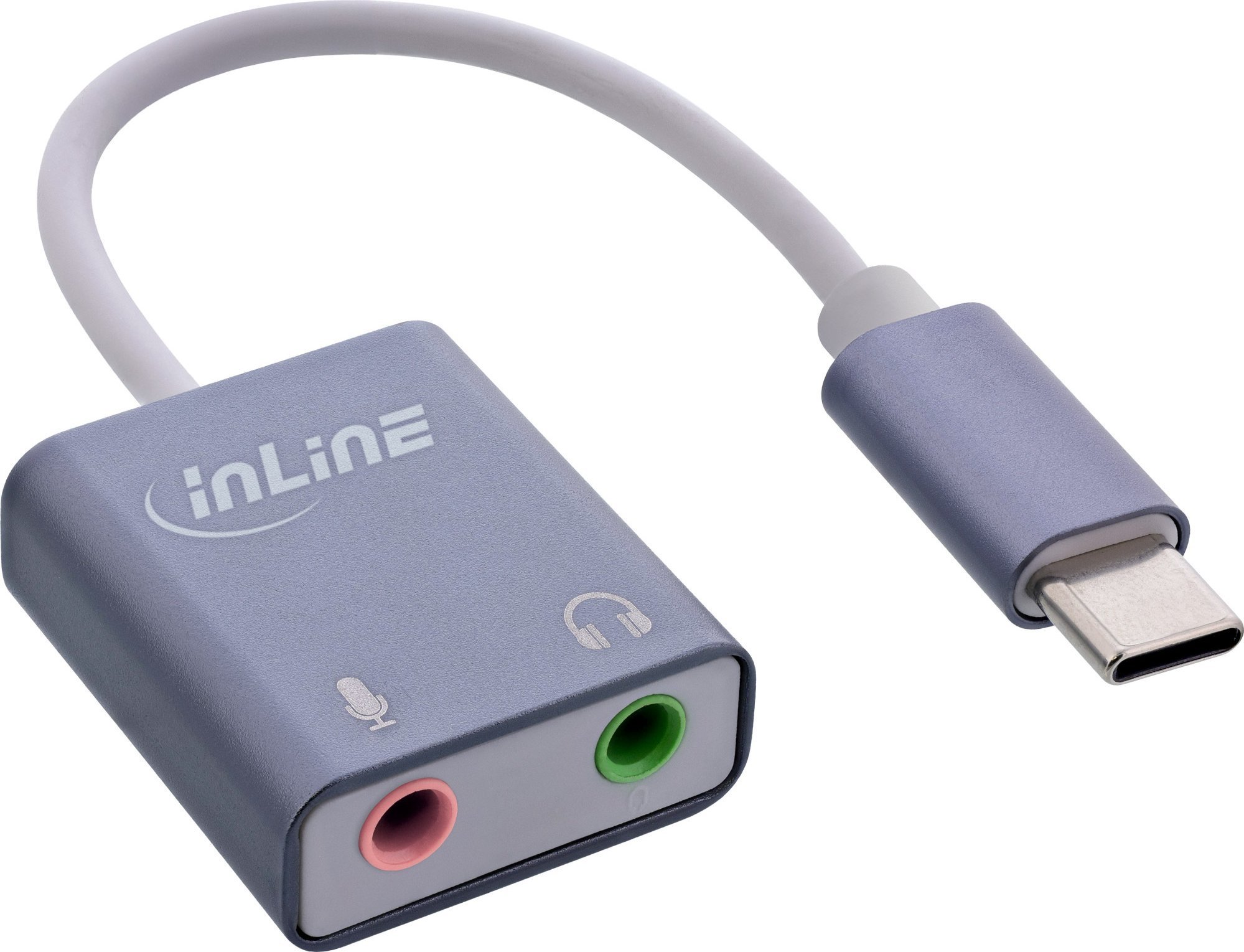 Adapter audio USB InLine, USB C, hyrje kufje dhe mikrofon, gri