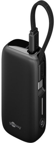 Powerbank Goobay 5000mAh, kabllo USB C e integruar, 15W, i zi