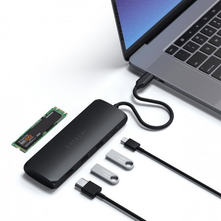 [OUTLET] Përshtatës Satechi Aluminium USB-C Hybrid Multiport me kuti për SSD, i zi