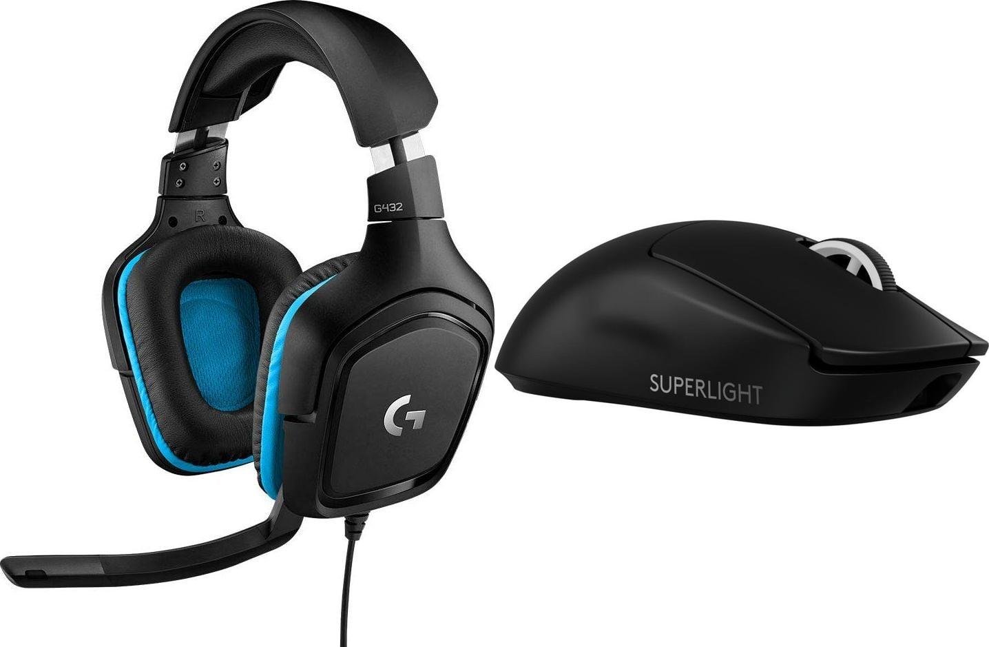 Set gaming Logitech G432 + G PRO X SuperLight 2, kufje 7.1, maus wireless, blu