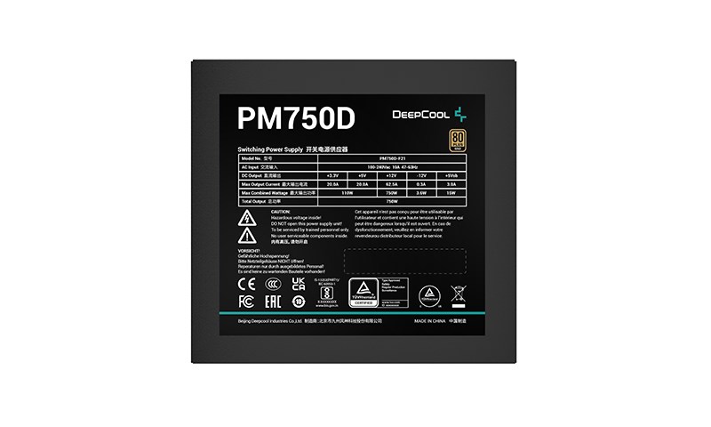 Burim energjie DeepCool PM750D, 750 W, 20+4 pin, ATX, ATX Black