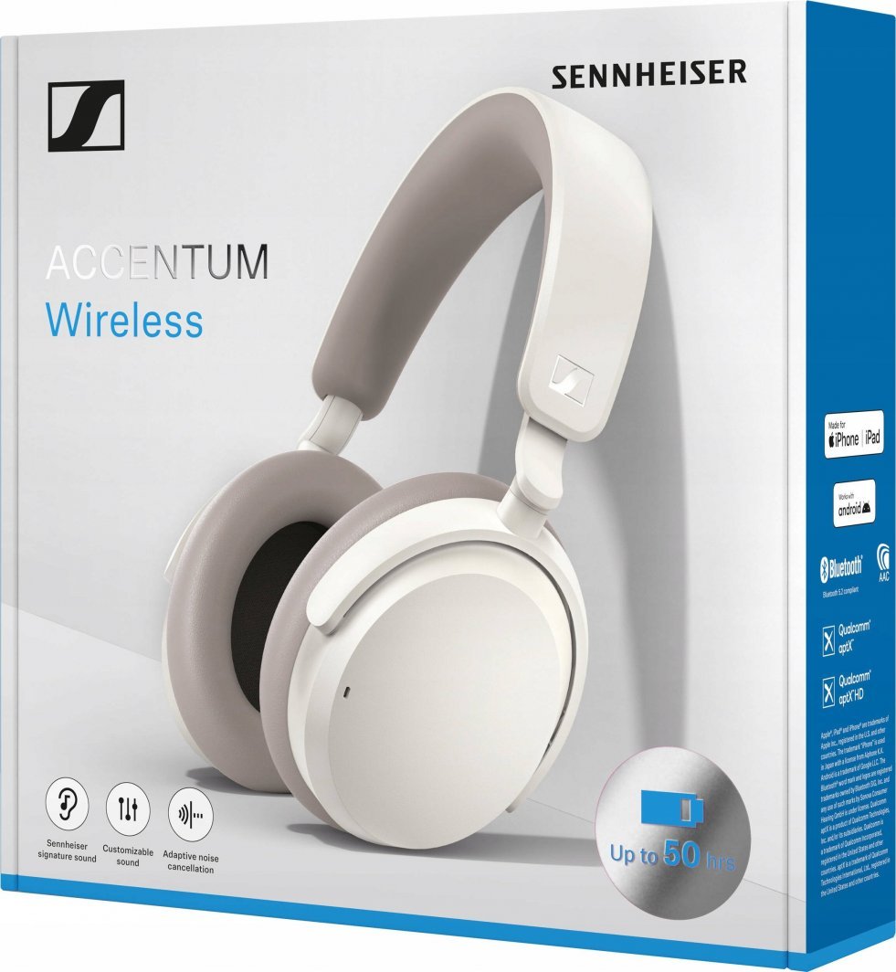Kufje mbi vesh Sennheiser Accentum, wireless, me mikrofon, të bardha