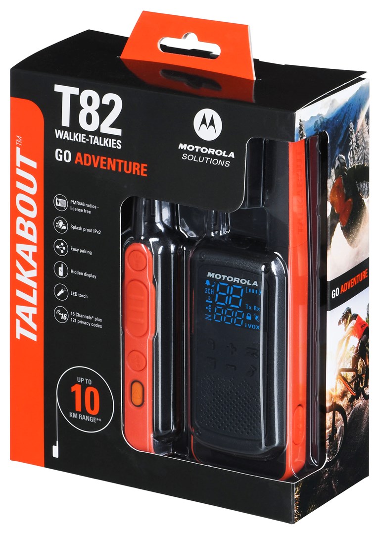Radiolidhje walkie talkie Motorola TLKR T82, set 2 copë, rreze deri 10 km, portokalli