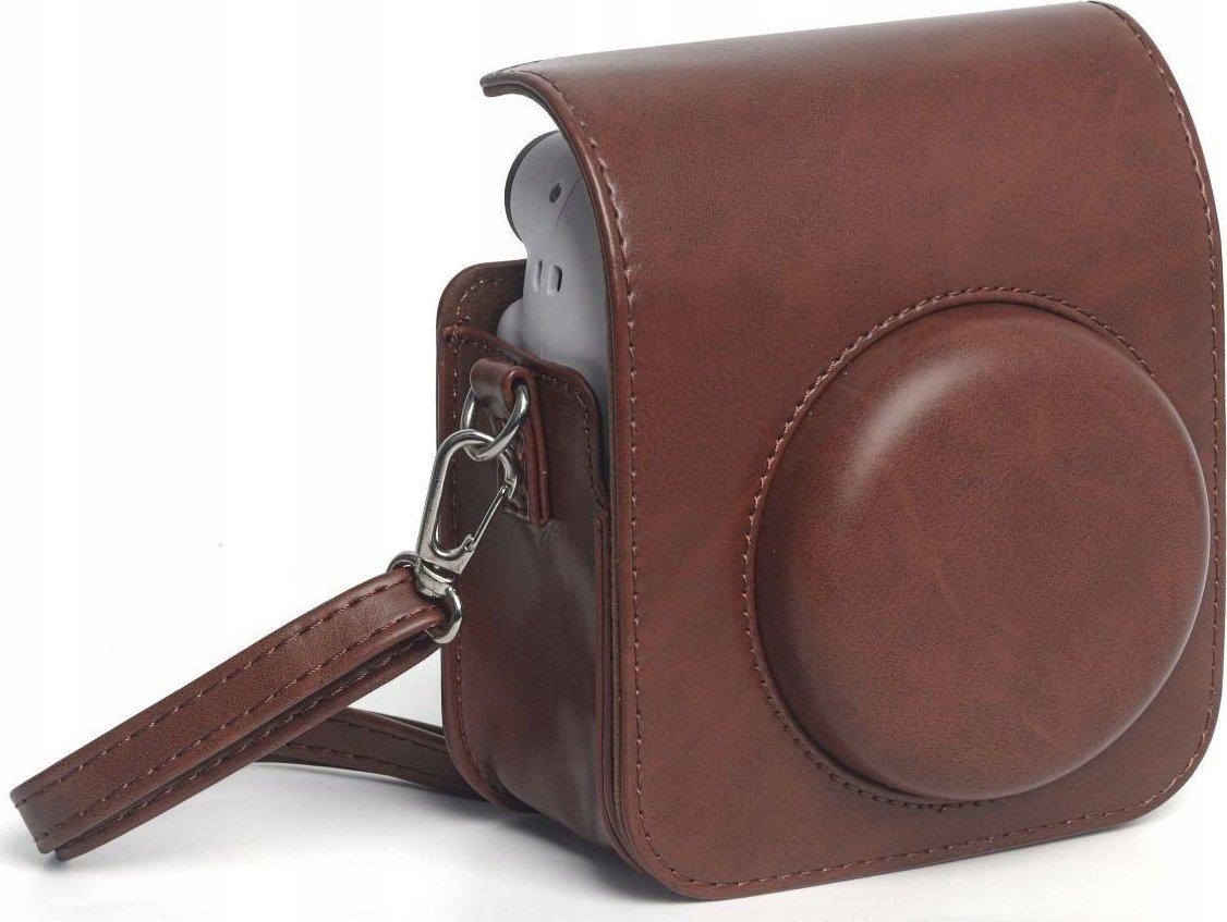 Etui për aparat LoveInstant për Fujifilm Instax Mini 12, lëkurë ekologjike, me rrip, kafe