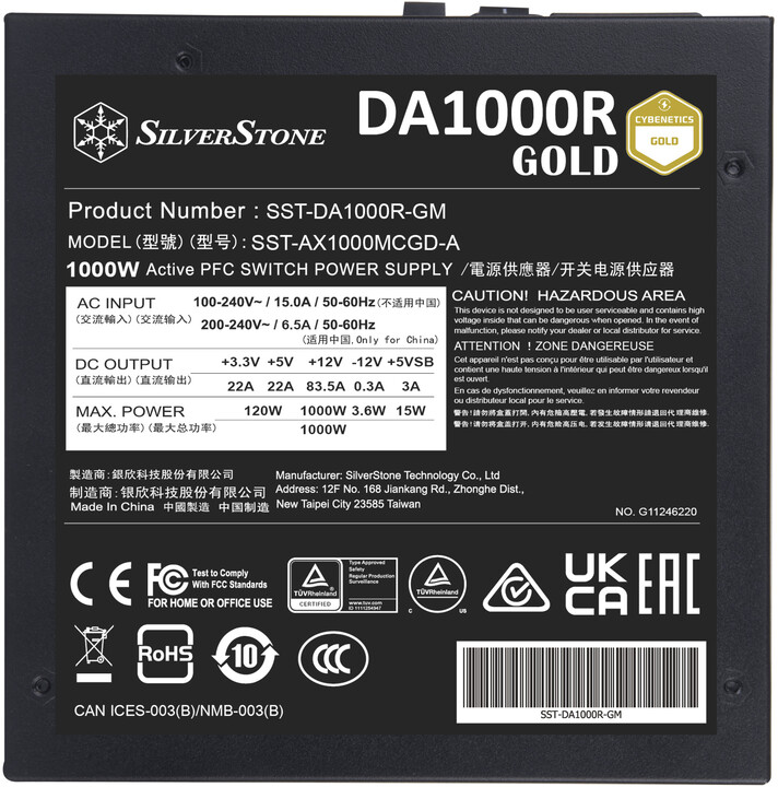Burim energjie SilverStone DA1000R Gold SST-DA1000R-GM , 1000W