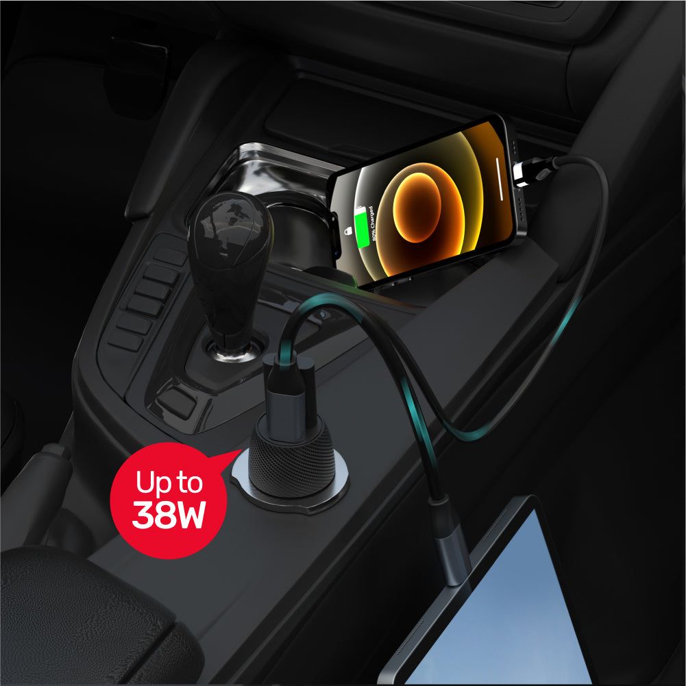 Karikues makine UNITEK Powertrain Duo, 2 porta USB, karikim i shpejtë, i zi