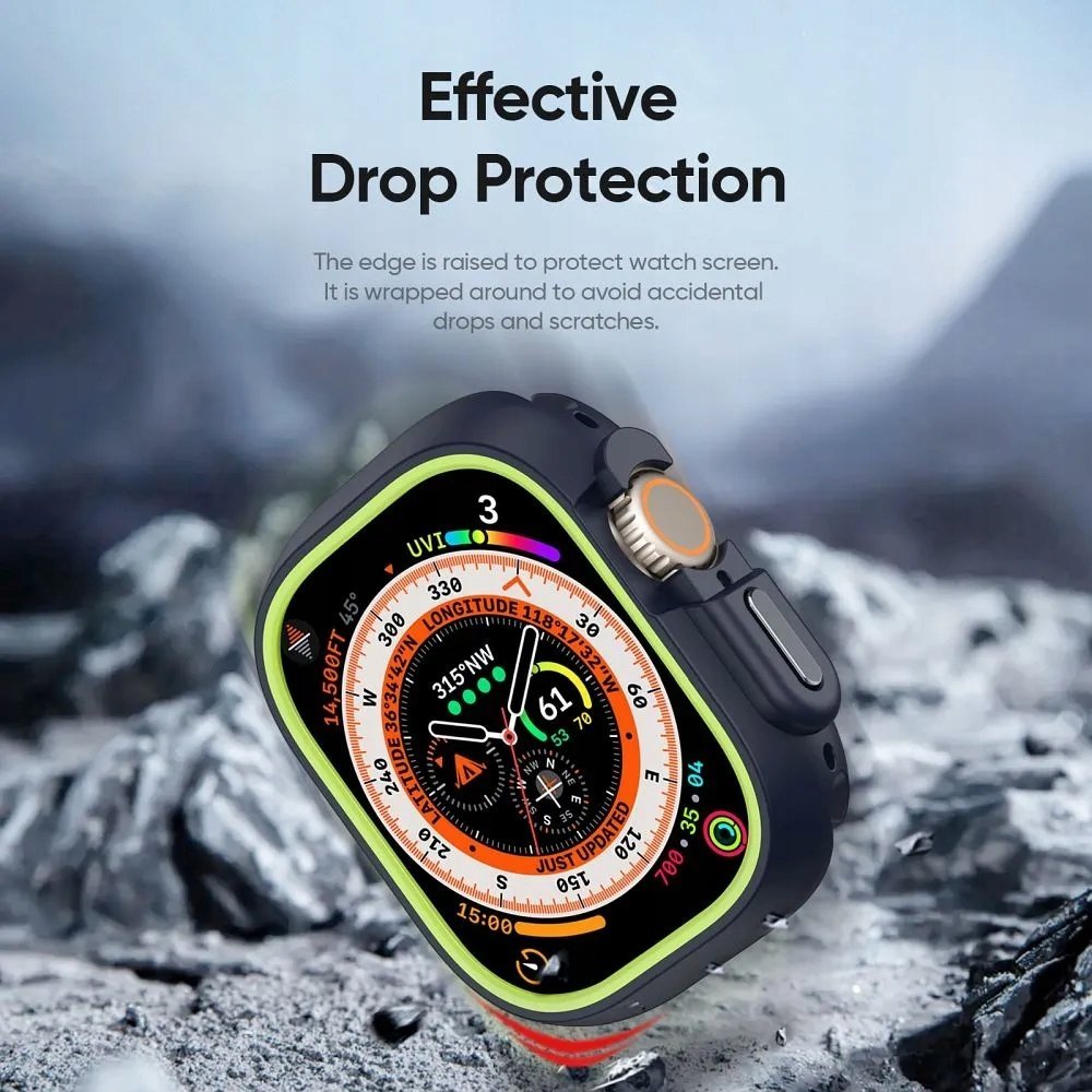 Mbrojtëse ore Dux Ducis Bamo për Apple Watch Ultra 49mm, PC i fortë, kornizë e ngritur, zi jeshile