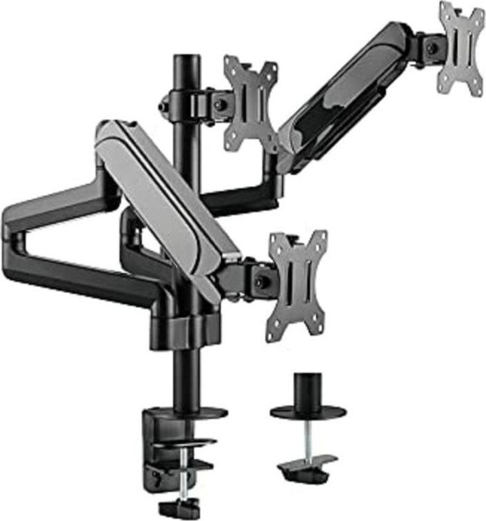 Носач за маса за три монитори Equip, 17"-27", со гасна пружина, црн