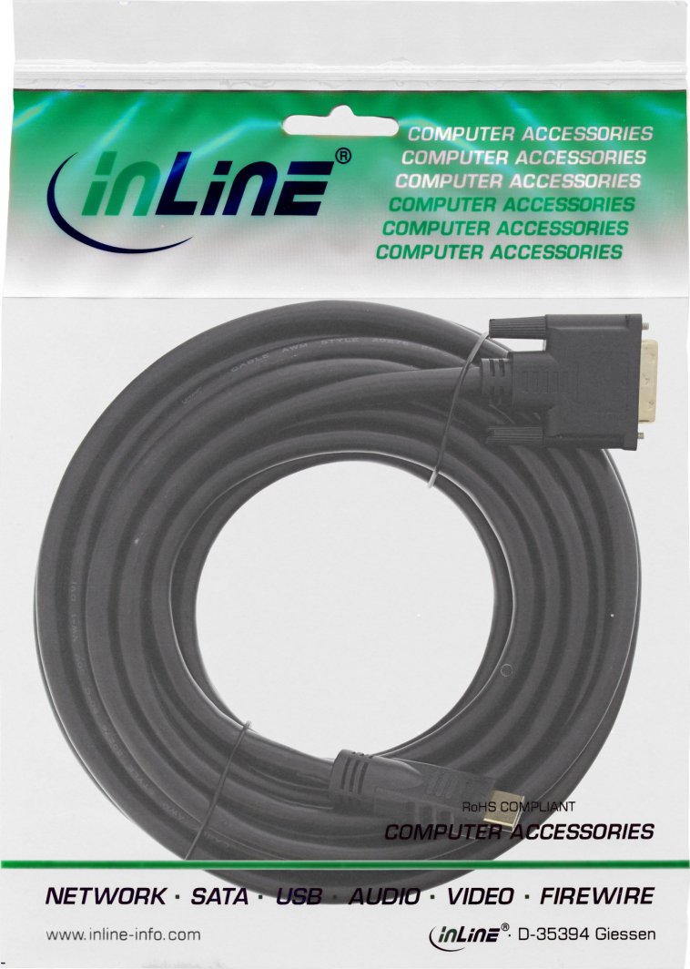 Kabllo HDMI në DVI InLine 17662P, 2m, video digjitale, i zi