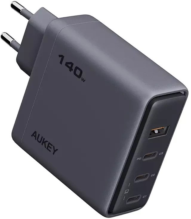 Karikues USB Aukey Comet Mix 4 140W, 3x USB C, 1x USB A, gri
