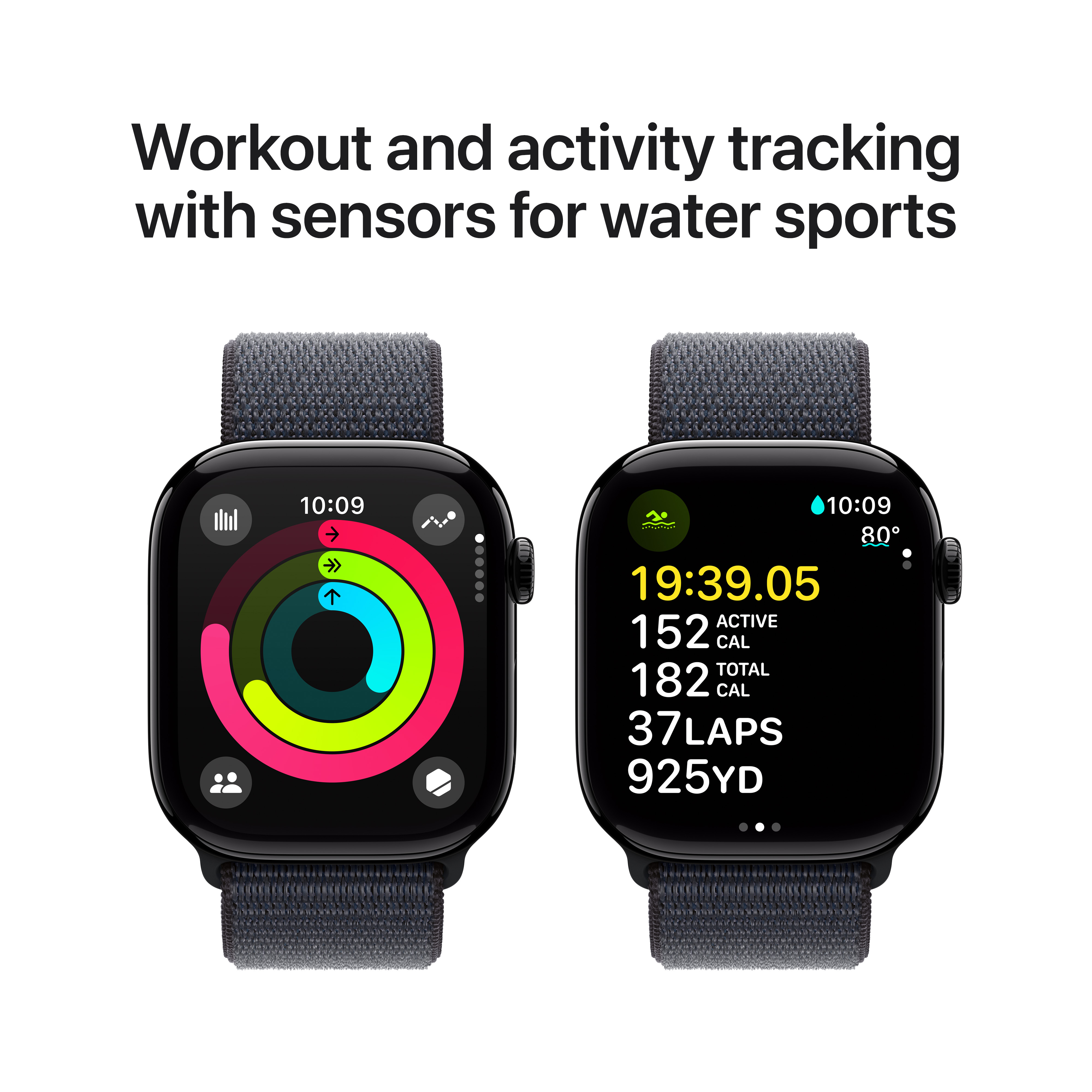 Apple Watch Series 10 GPS, 46mm, Jet Black Aluminum Case with Ink Sport Loop
