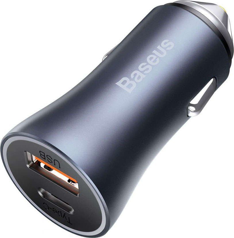 Karikues për veturë Baseus Golden (CCJD-0G), 1x USB-A, 1x USB-C, 3 A, i hirtë