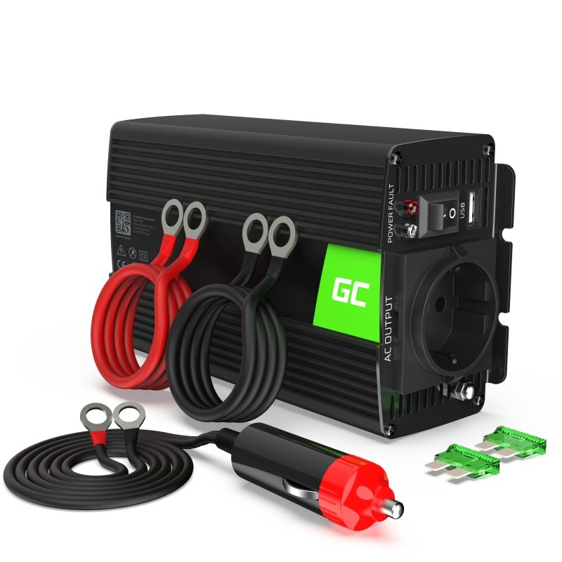 Inverter auto Green Cell INV02DE, 300W, me portë USB, i zi