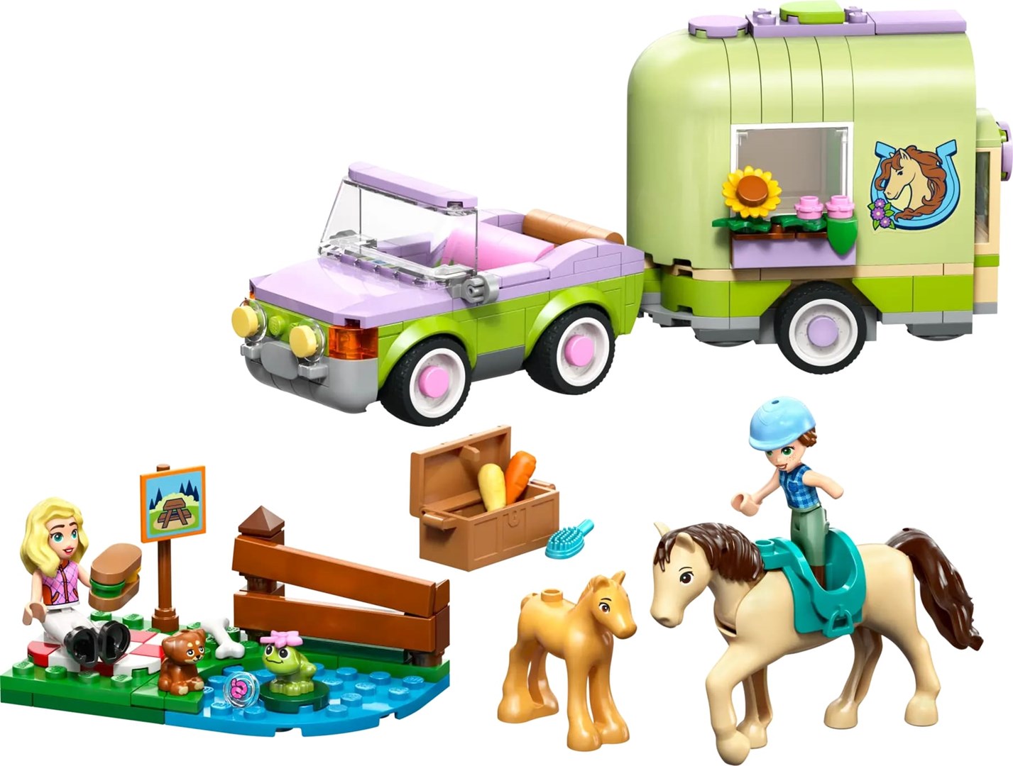 Set lodër LEGO Friends Trailer for Horse and Foal 42695, me rimorkio, për fëmijë