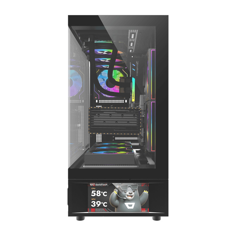 Kasa kompjuteri Darkflash DS950V, midi tower, ekran IPS 6", e zezë