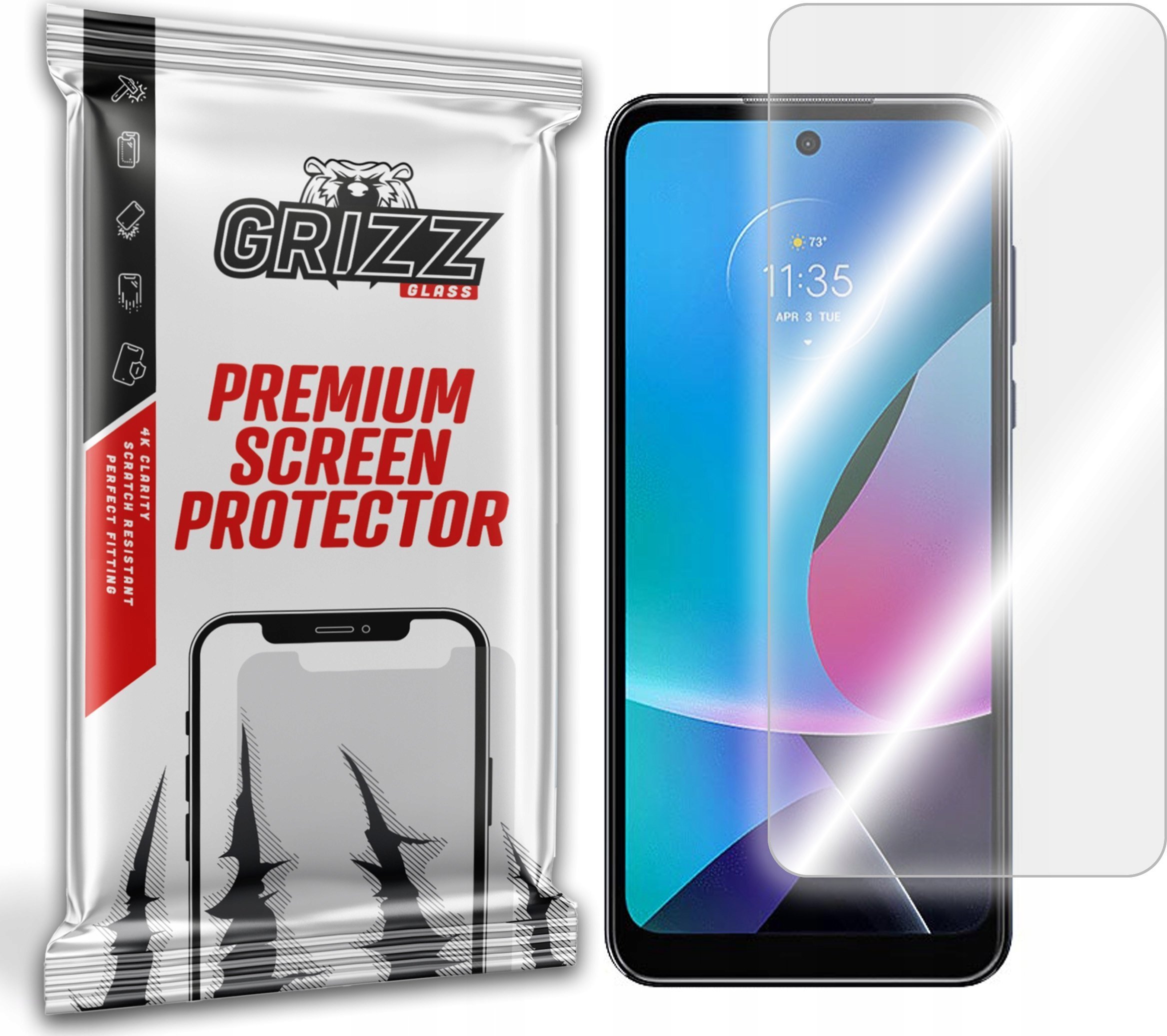 Xham mbrojtës hibrid GrizzGlass për Motorola Moto G Play 2023, transparencë e lartë, montim i lehtë, transparent