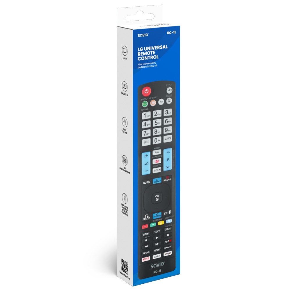Telekomandë universale Savio RC-11, IR, për TV LG, e zezë