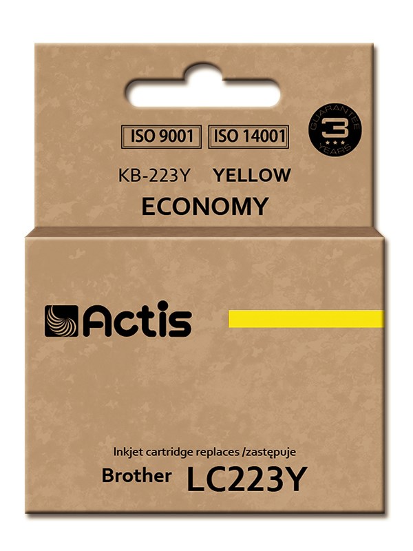 Ngjyrë për printer Actis KB-223Y (zëvendësim për Brother LC223Y), 10 ml, e verdhë