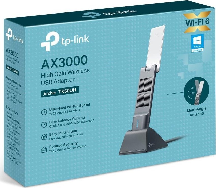 Adapter Wi-Fi TP-Link Archer TX50UH AX3000, Dual Band, USB, me antena High Gain