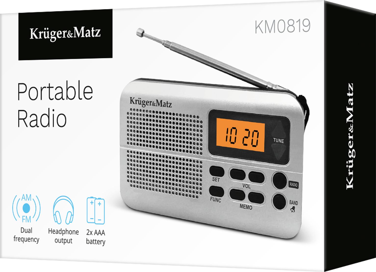 Radio portative Kruger&amp;Matz KM819, FM, orë dhe alarm, e zezë