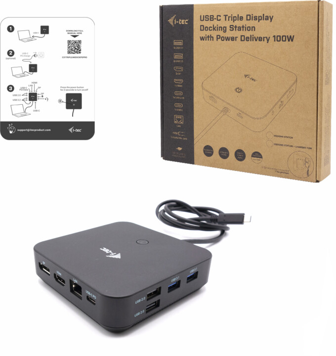Stacion docking i-tec USB-C, 3x Display, LAN, PD 100W