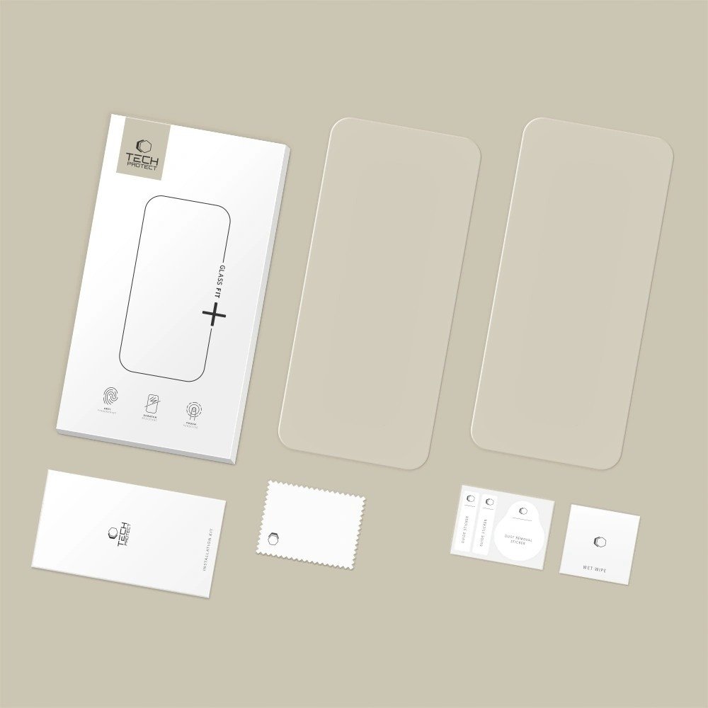 Заштитно стакло Spigen Tech-Protect Glass Fit+, iPhone 16 Pro 17 17 Pro, 0.3mm, 2 парчиња, проѕирно