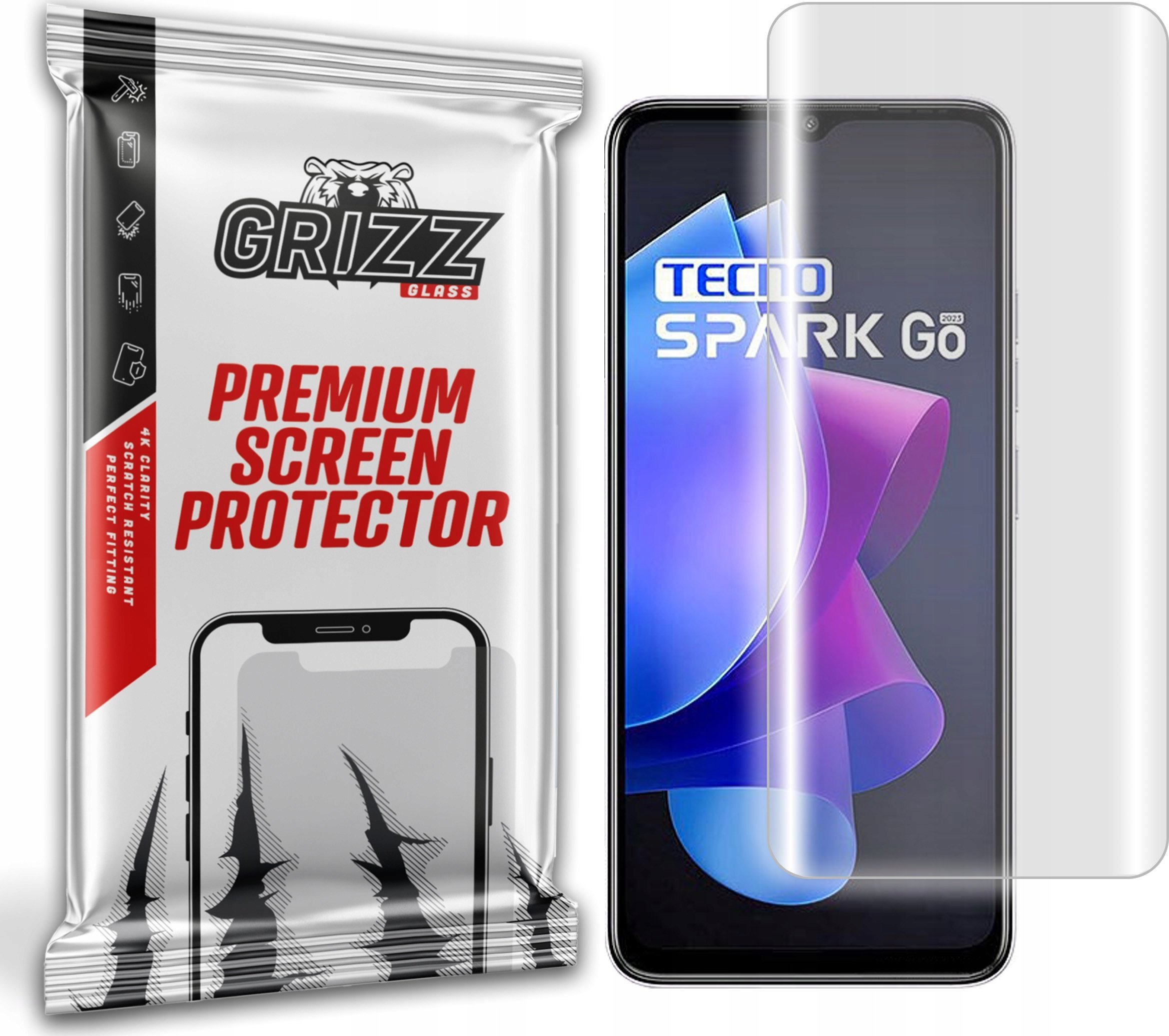 Mbrojtës ekrani GrizzGlass Hydrofilm, Tecno Spark Go 2023, hidrogel, transparent