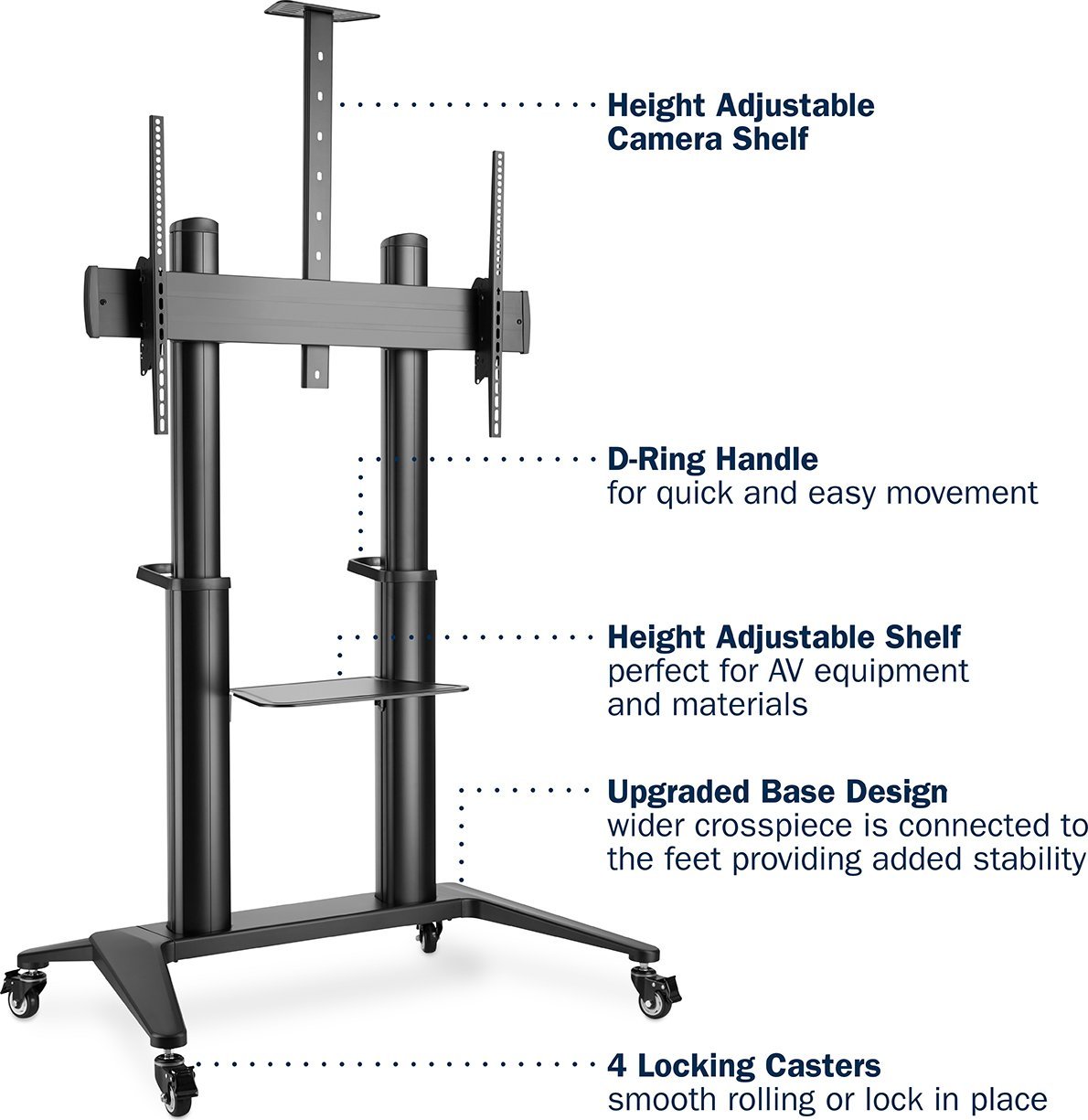 Stendë mobile për TV Digitus Mobile Single Stand, 120", 140kg, e zezë