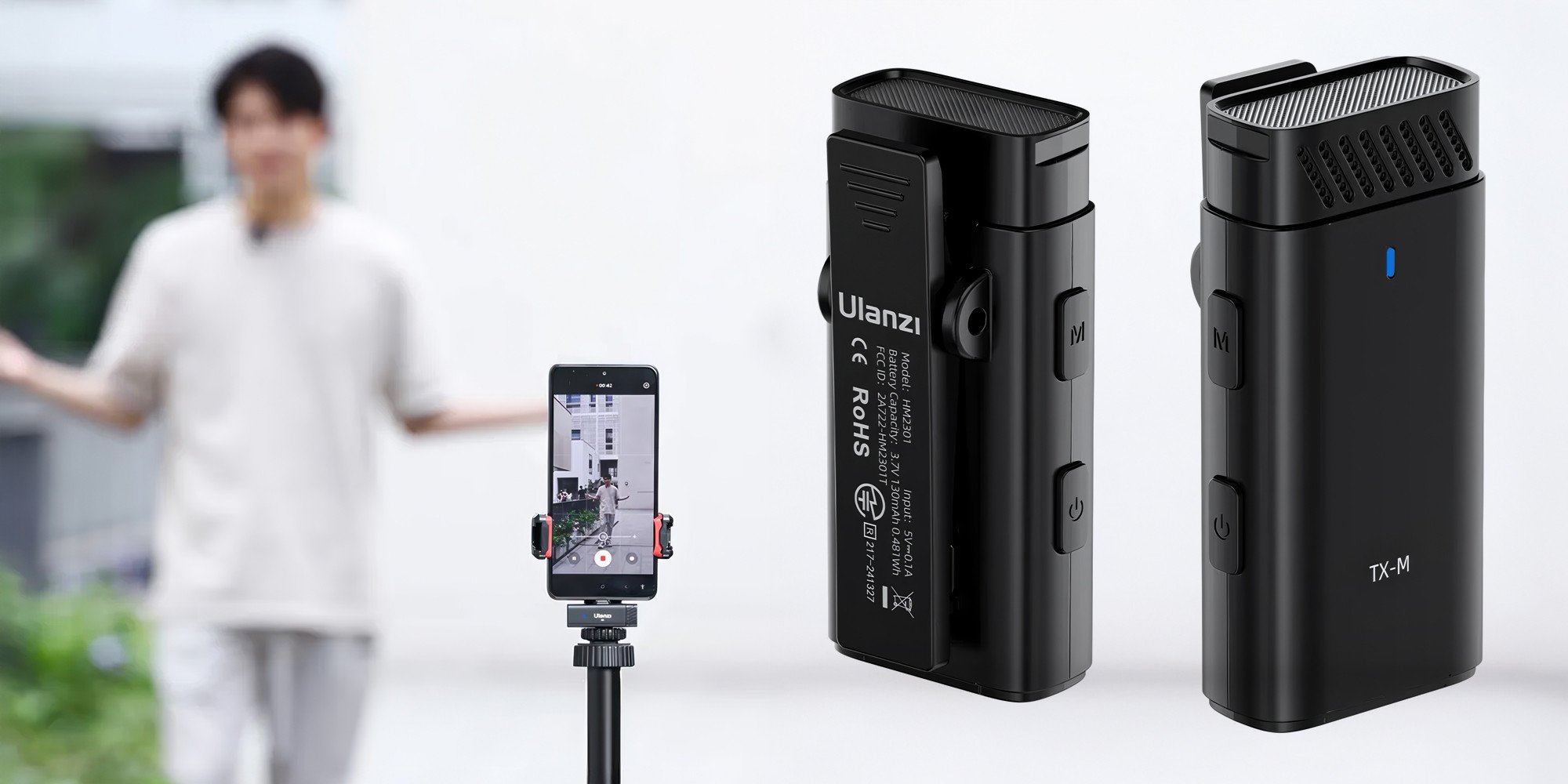 Mikrofon pa tela Ulanzi HM2301, dy transmetues, multi-device, i zi