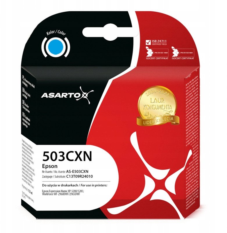 Bojë printeri Asarto për Epson 503CXN C13T09R24010, 10.2ml, 470 faqe, cyan