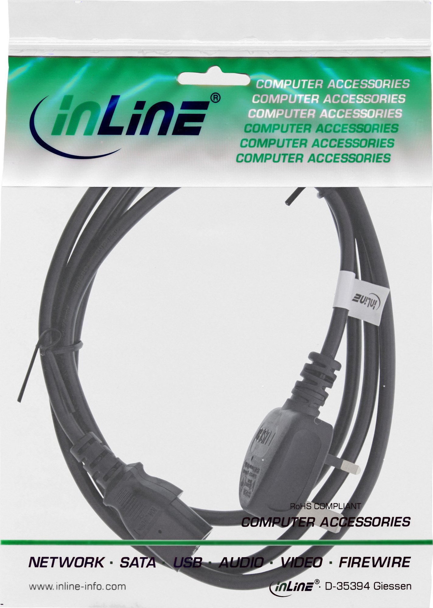 Кабел за струја InLine Power Cable, IEC C13 3 пин, 5m, црн