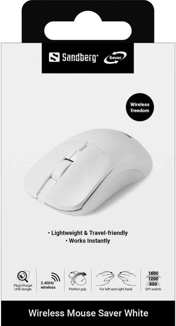 Mausi Sandberg Wireless Mouse Saver, 1600 DPI, i bardhë
