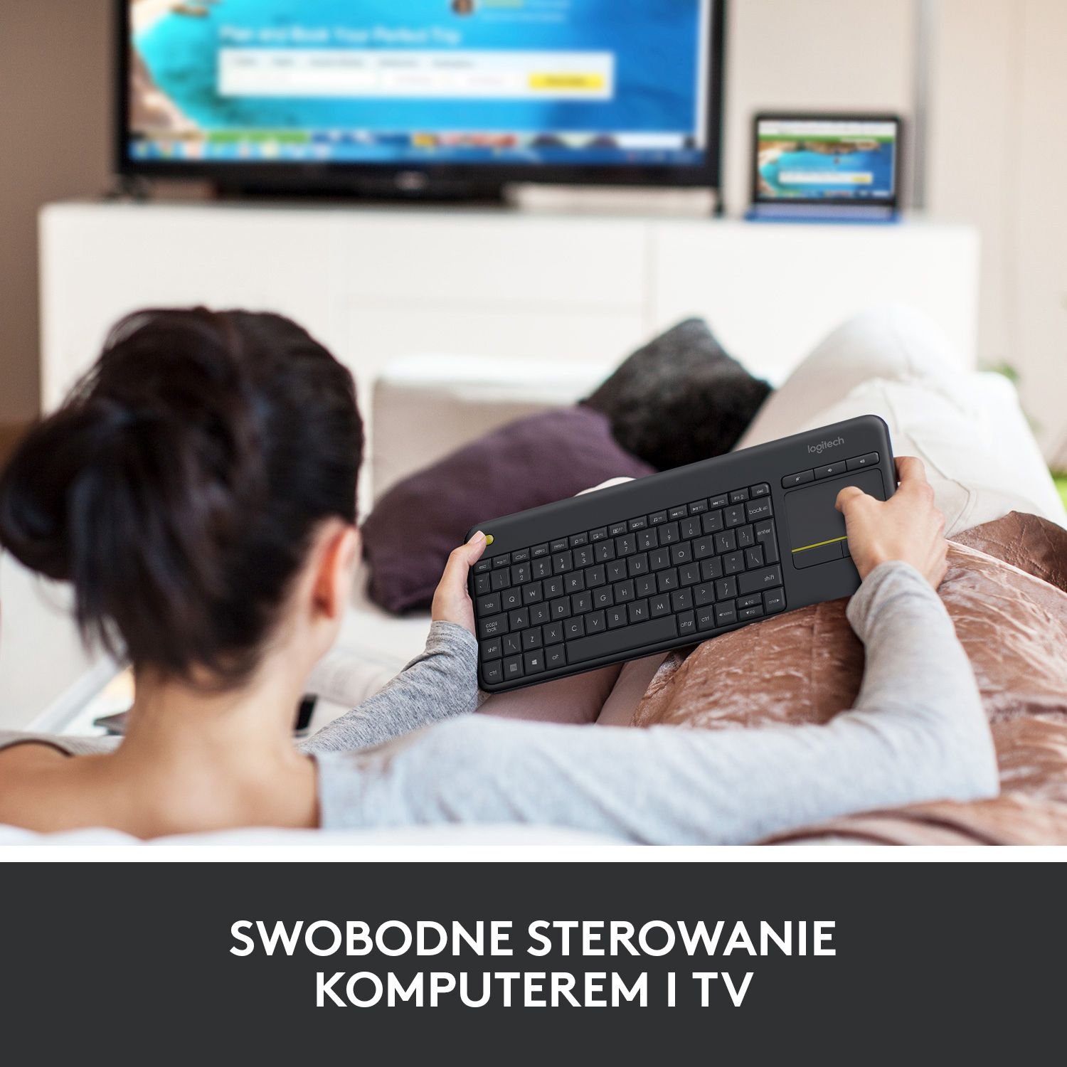 Set tastierë dhe kamerë Logitech K400 Plus me touchpad, wireless, Brio 100, e zezë