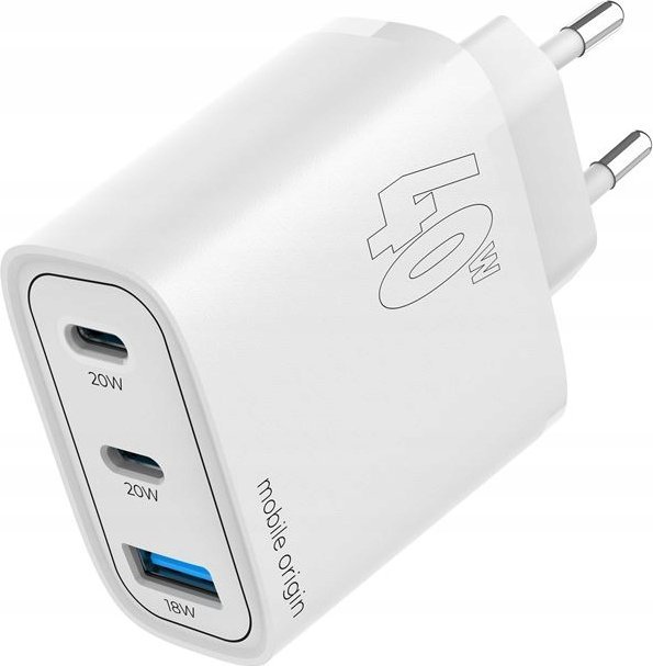 Karikues muri Mobile Origin MO13 GaN, 40W, 1x USB A 2x USB C, i bardhë