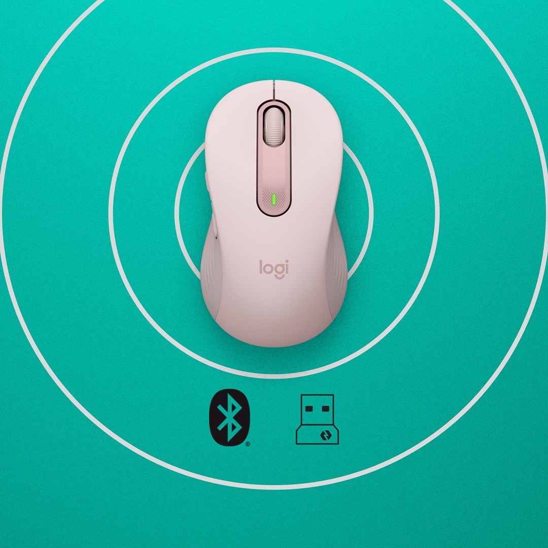 Maus Logitech Signature M650 L, RF Wireless + Bluetooth, rozë