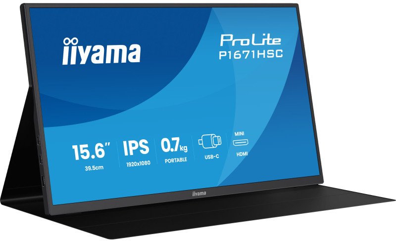 Пренослив монитор Iiyama ProLite P1671HSC B1, 15.6\", Full HD, црн