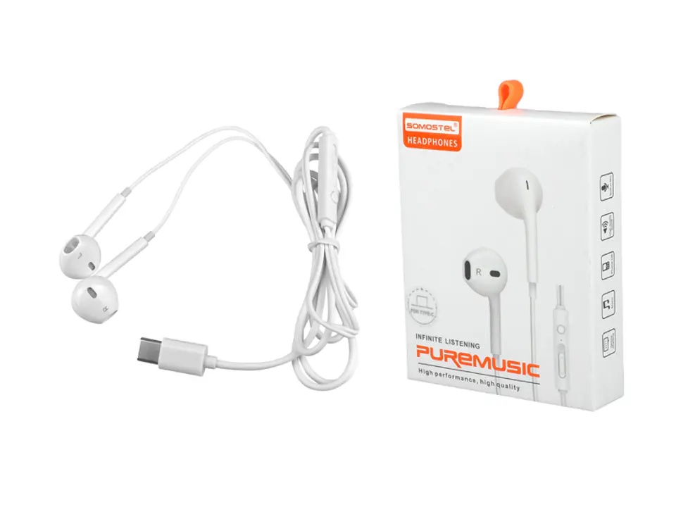 Kufje in ear Somostel SMS CJ02, USB Type C, me mikrofon, të bardha