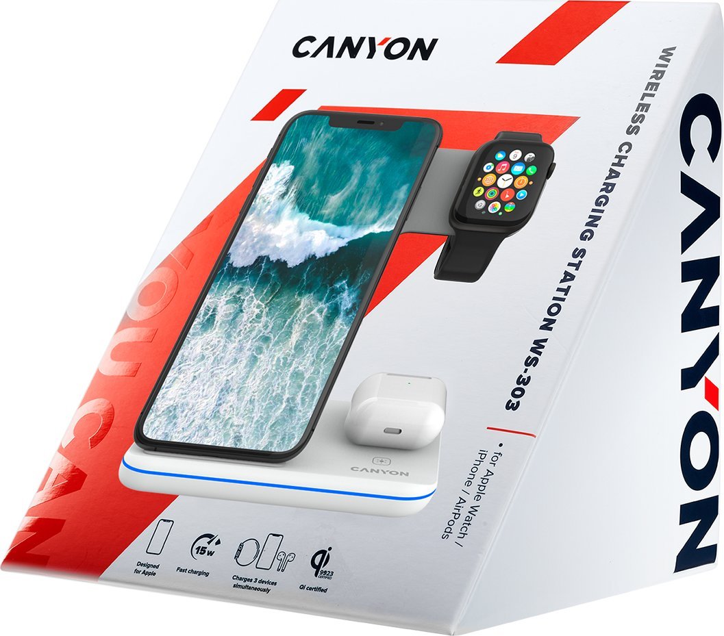 Karikues wireless Canyon WS-303, 15W, USB Type-C, i bardhë