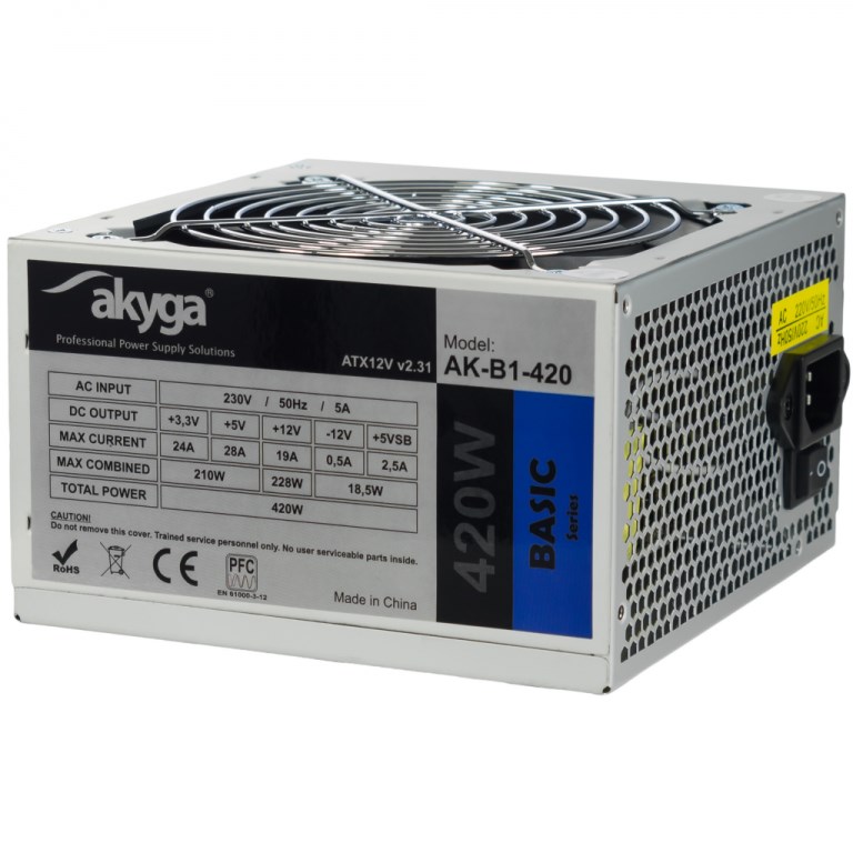 Furnizues me energji Akyga AK-B1-420, 420W, ATX 12V 2.0, 12 cm, i hirtë