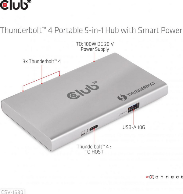 Stacion Thunderbolt 4 Club 3D CSV-1580, 3 porta Thunderbolt 4, USB A, gri