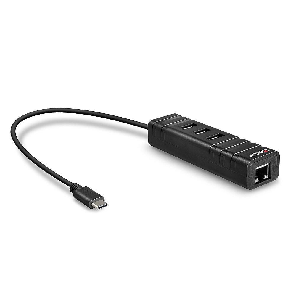 Qendër USB 3.0 Lindy, 3 porte + Gigabit Ethernet, e zezë