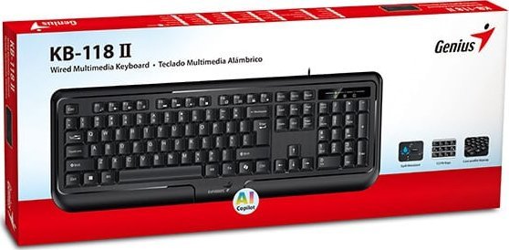 Tastierë Genius KB-118 II Copilot, me kabllo USB, rezistente ndaj ujit, e zezë