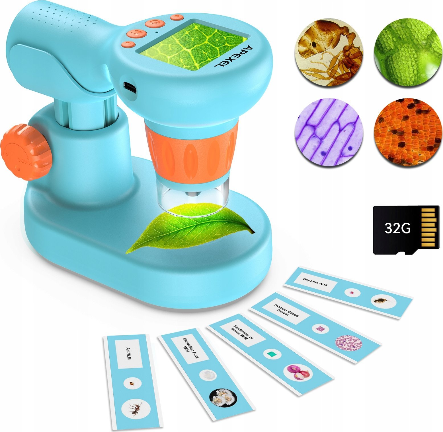 Mikroskop digjital Apexel APL-MS201, 800x, për fëmijë, i bardhë