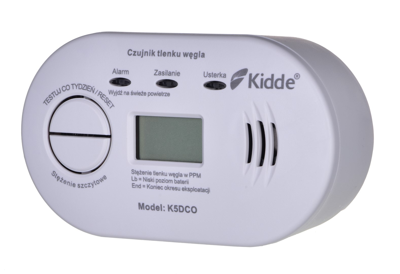 Detektor monoksidi karboni Kidde K5DCO, ekran LCD, jetë 10 vjet