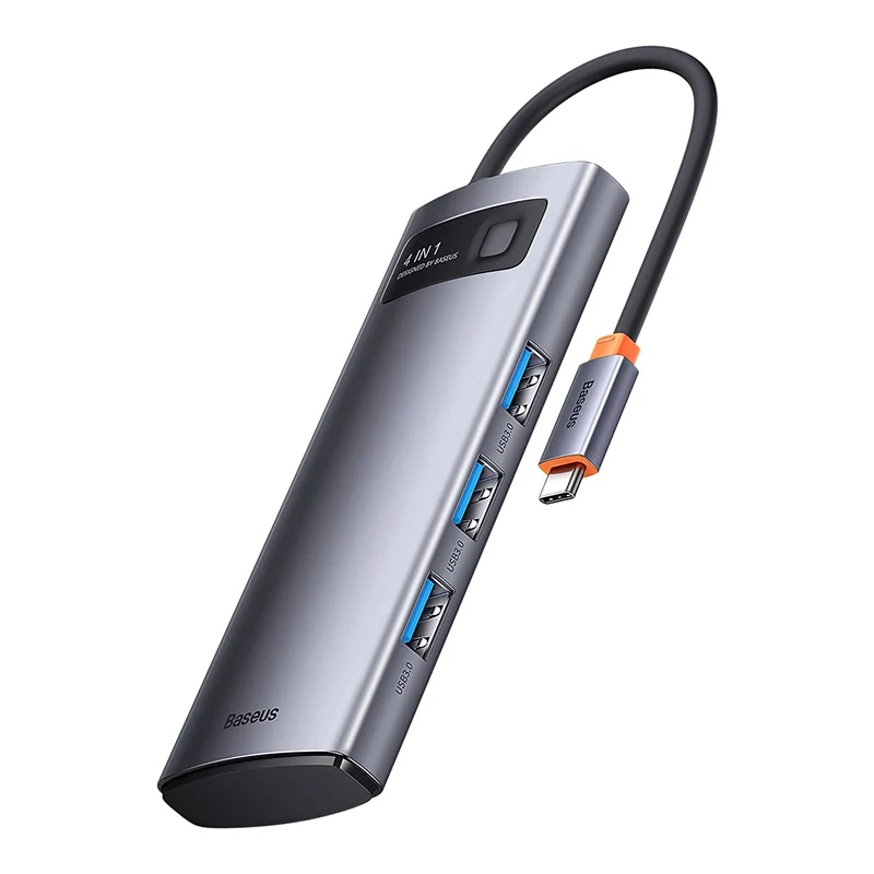 Hub i jashtëm Baseus Metal Gleam, 4x USB 3.0, USB-C, gri