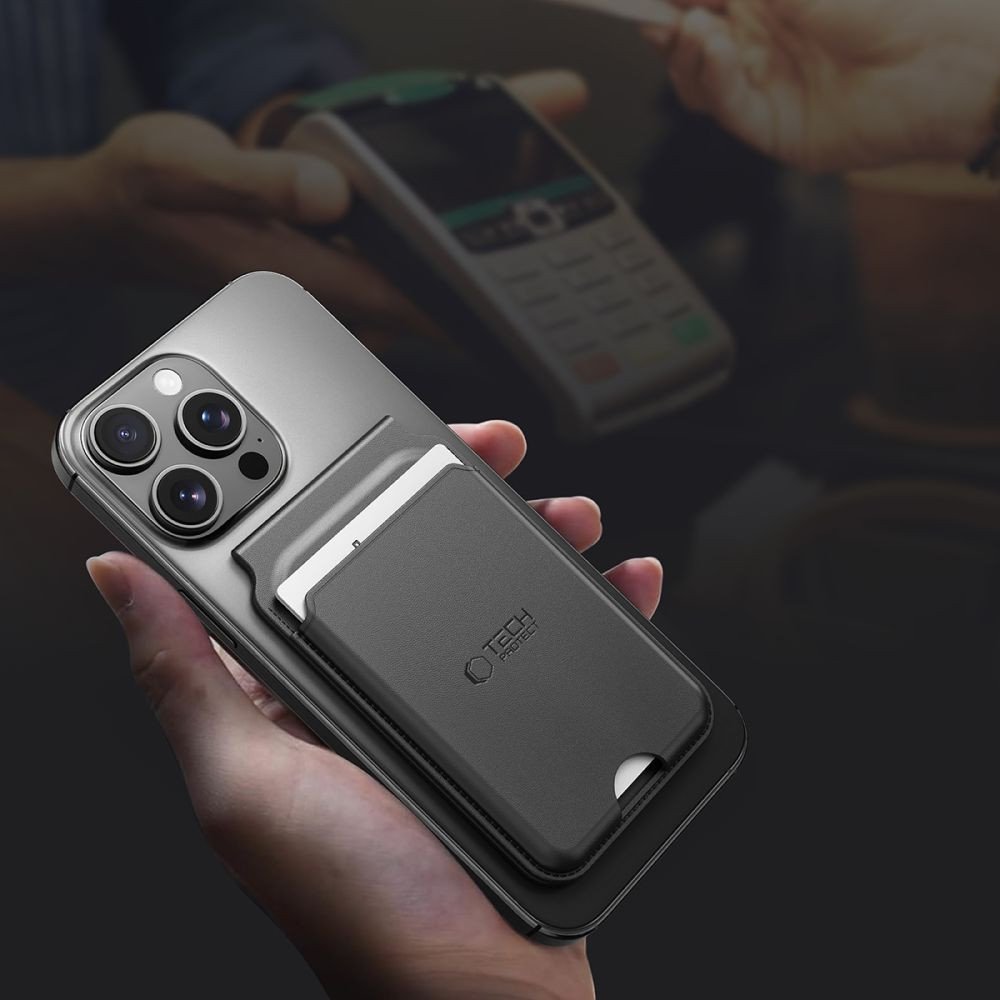 Mbajtëse kartelash magnetike Tech-Protect MagWallet Stand MagSafe, RFID, universale, e zezë
